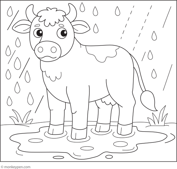 Bull Running in the Rain coloring page – free printable for kids to color and enjoy