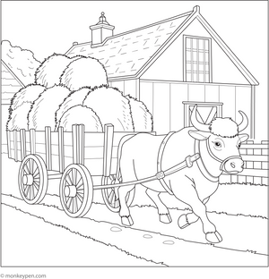 Bull Pulling Cart coloring page – free printable for kids to color and enjoy