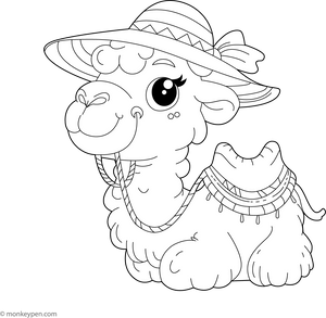 Camel with Hat coloring page – free printable for kids to color and enjoy