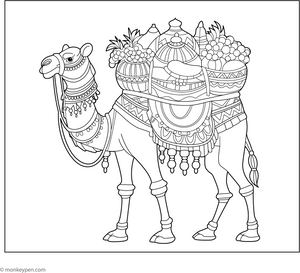 Camel with Fancy Saddlebags coloring page – free printable for kids to color and enjoy