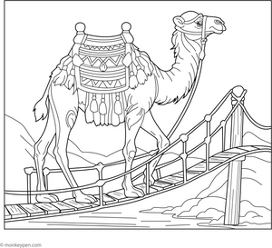 Camel Crossing Rope Bridge coloring page – free printable for kids to color and enjoy