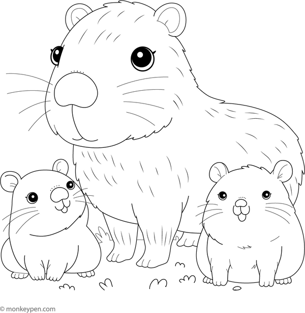 Capybara Family Relaxing coloring page – free printable for kids to color and enjoy