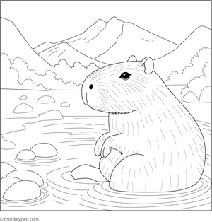 Capybara in a Hot Spring coloring page – free printable for kids to color and enjoy