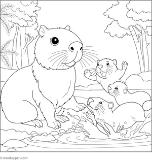 Capybara with Friends coloring page – free printable for kids to color and enjoy