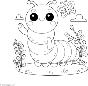 Cartoon Caterpillar Waving Hello coloring page – free printable for kids to color and enjoy