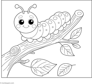 Caterpillar and the Tree Branch coloring page – free printable for kids to color and enjoy