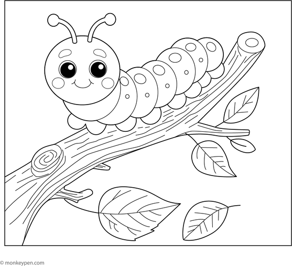 Caterpillar and the Tree Branch coloring page – free printable for kids to color and enjoy