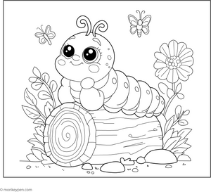 Smiling Caterpillar on a Rock coloring page – free printable for kids to color and enjoy
