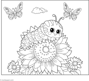 Caterpillar and Sunflower coloring page – free printable for kids to color and enjoy