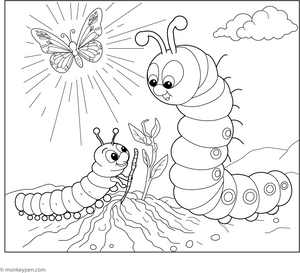 Caterpillar and the Worm coloring page – free printable for kids to color and enjoy