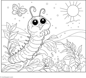 Caterpillar and the Morning Dew coloring page – free printable for kids to color and enjoy