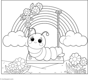 Caterpillar and Rainbow coloring page – free printable for kids to color and enjoy