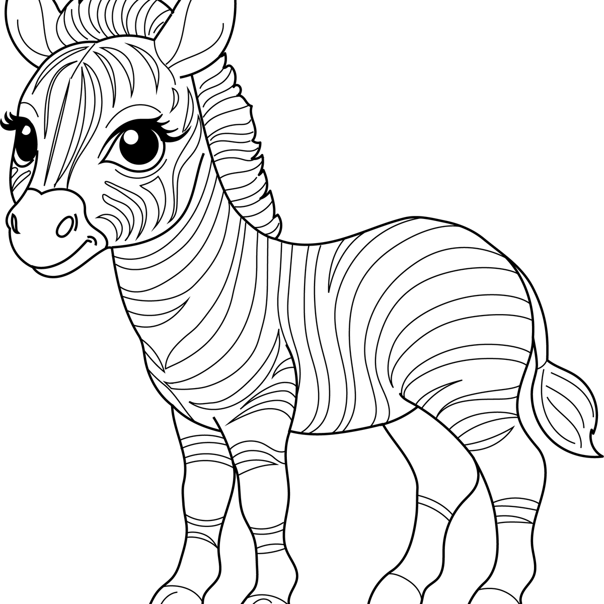 Baby Zebra Coloring Page - Free Coloring Page Printable PDF, image size:1200x1200