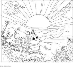 Caterpillar at Sunrise coloring page – free printable for kids to color and enjoy
