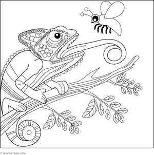 Chameleon Catching a Fly coloring page – free printable for kids to color and enjoy