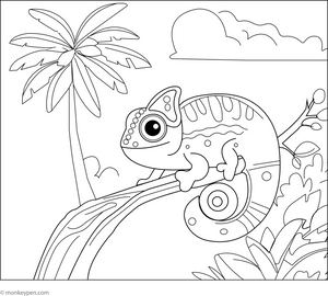 Chameleon in a Jungle Scene coloring page – free printable for kids to color and enjoy