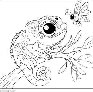 Cartoon Chameleon with Big Eyes coloring page – free printable for kids to color and enjoy