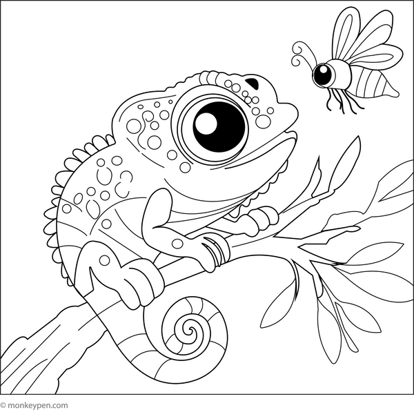 Cartoon Chameleon with Big Eyes coloring page – free printable for kids to color and enjoy