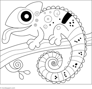 Chameleon and Its Tongue Spiral coloring page – free printable for kids to color and enjoy
