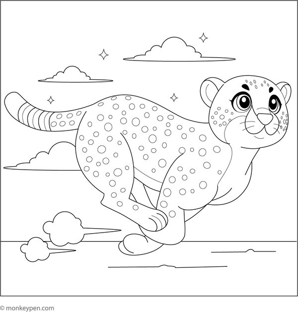 Cheetah Running Fast coloring page – free printable for kids to color and enjoy