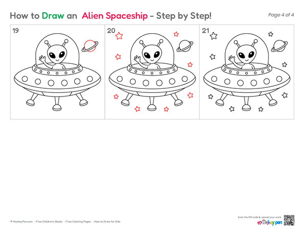 Simple UFO spaceship line art for young learners