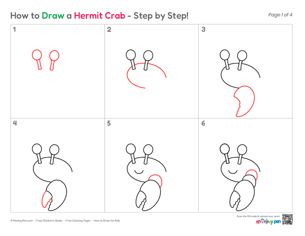 How to Draw a Hermit Crab – Easy Step-by-Step Ocean Animal Drawing for Kids