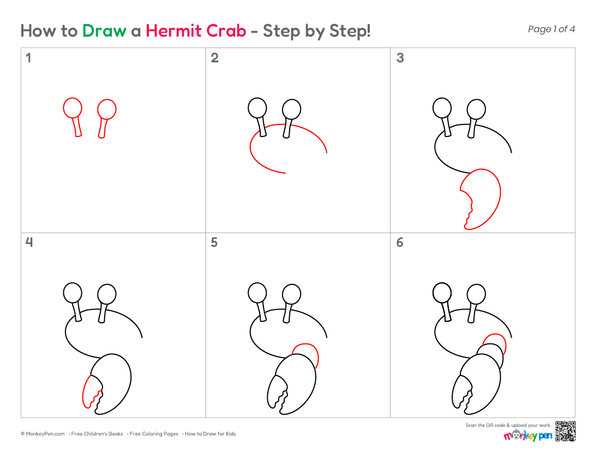 How to Draw a Hermit Crab – Easy Step-by-Step Ocean Animal Drawing for Kids