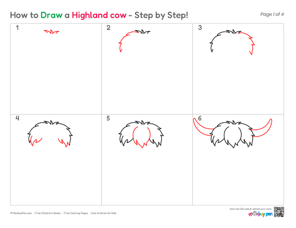 How to Draw a Highland Cow – Step-by-Step Farm Animal Drawing for Kids