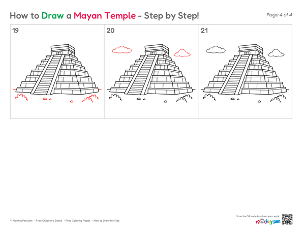 Simple ancient temple drawing for kids to color