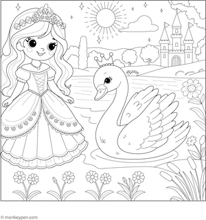 Swan and the Princess Coloring Page  – fun and educational printable for children