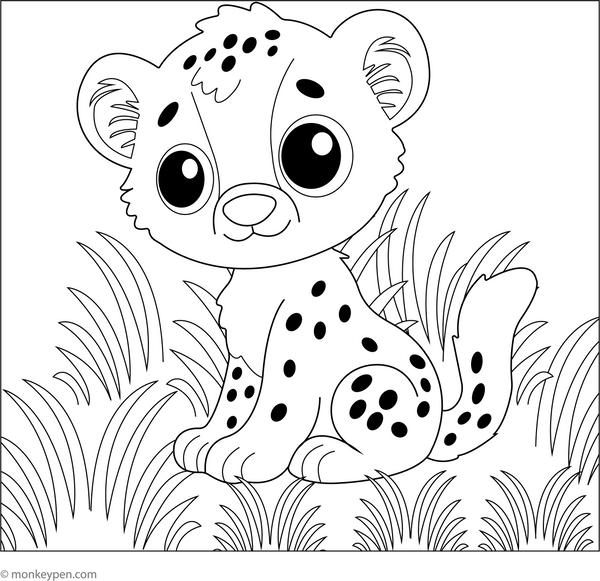 Baby Cheetah Sitting coloring page – free printable for kids to color and enjoy