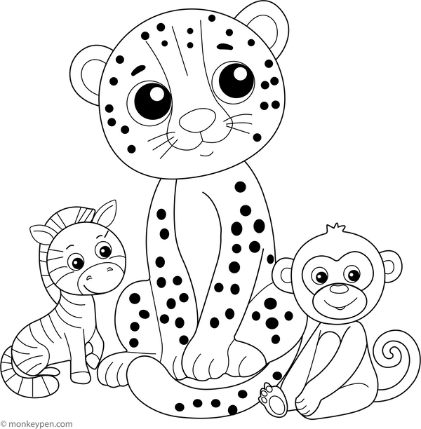 Cheetah and Friends coloring page – free printable for kids to color and enjoy