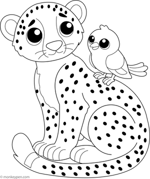 Cheetah with a Bird coloring page – free printable for kids to color and enjoy