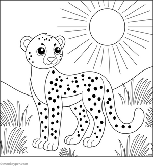 Cheetah and the Sun coloring page – free printable for kids to color and enjoy