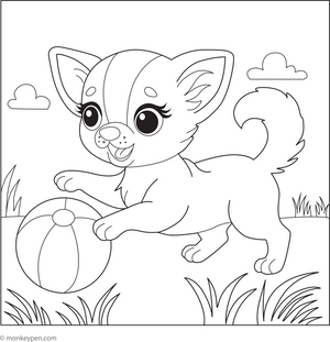 Chihuahua and a Ball coloring page – free printable for kids to color and enjoy