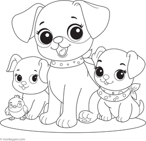 Chihuahua with Puppy Friends coloring page – free printable for kids to color and enjoy