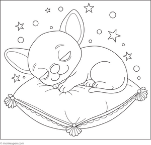 Chihuahua Sleeping on a Pillow coloring page – free printable for kids to color and enjoy