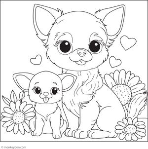 Chihuahua with a Puppy coloring page – free printable for kids to color and enjoy