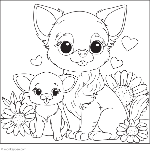 Chihuahua with a Puppy coloring page – free printable for kids to color and enjoy