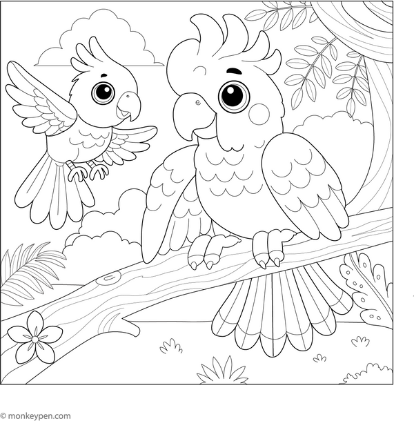 Printable Cockatoos Coloring Book
