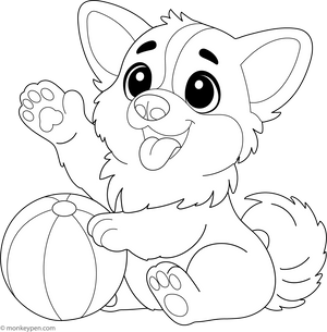 Corgi with Ball coloring page – free printable for kids to color and enjoy