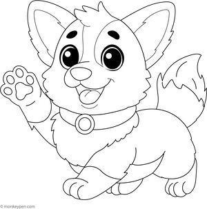 Cartoon Corgi Waving coloring page – free printable for kids to color and enjoy