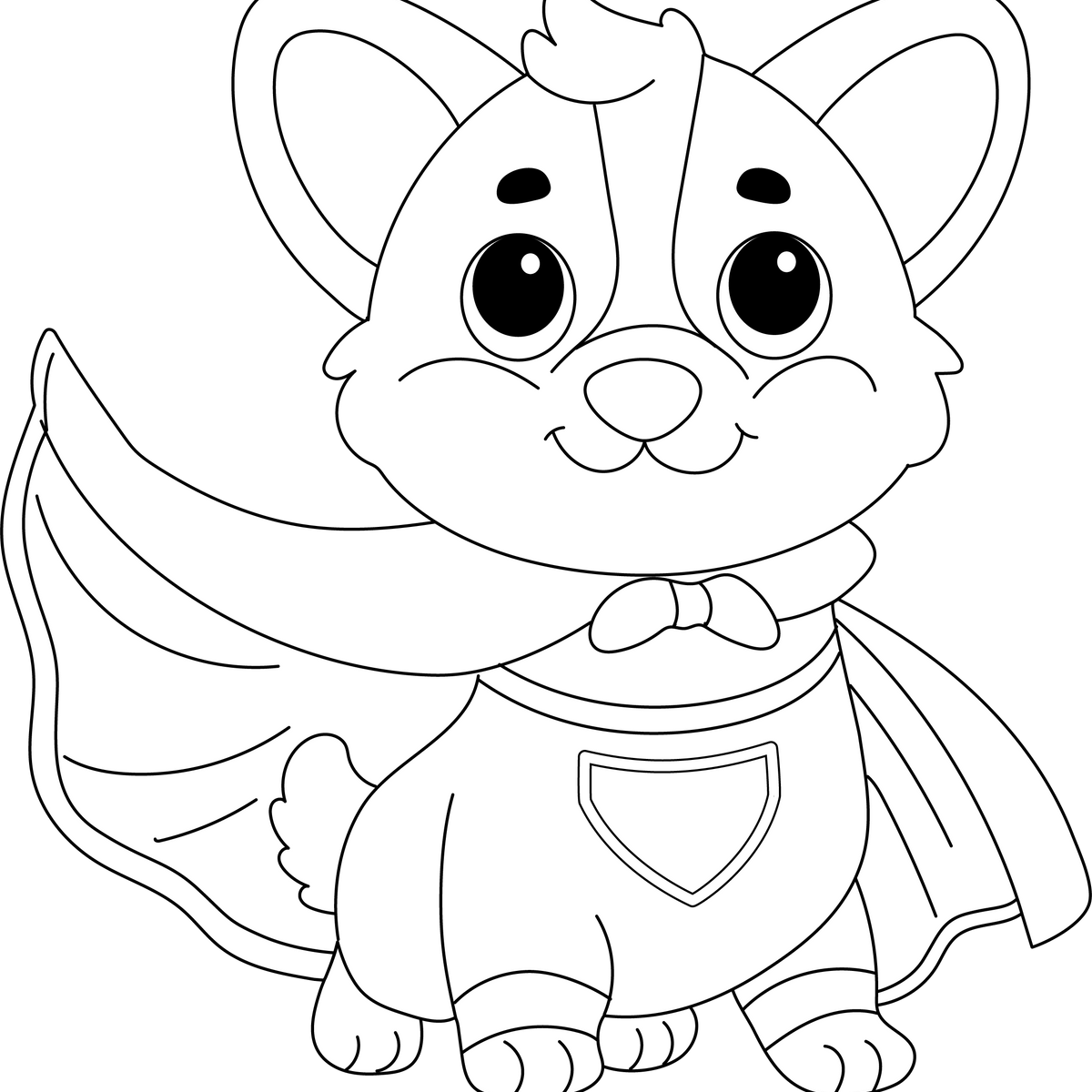 Printable Corgi as a Superhero Coloring Page for Kids