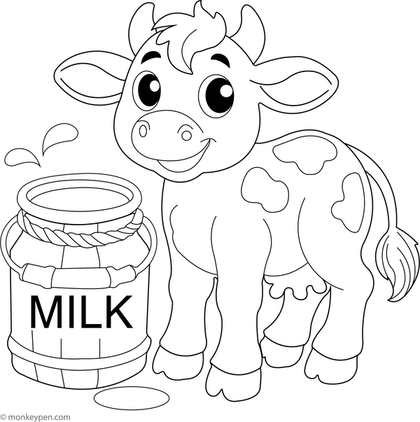 Cow and a Milk Can coloring page – free printable for kids to color and enjoy