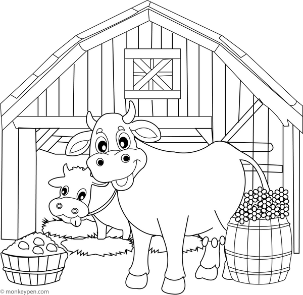 Cow in a Barn coloring page – free printable for kids to color and enjoy