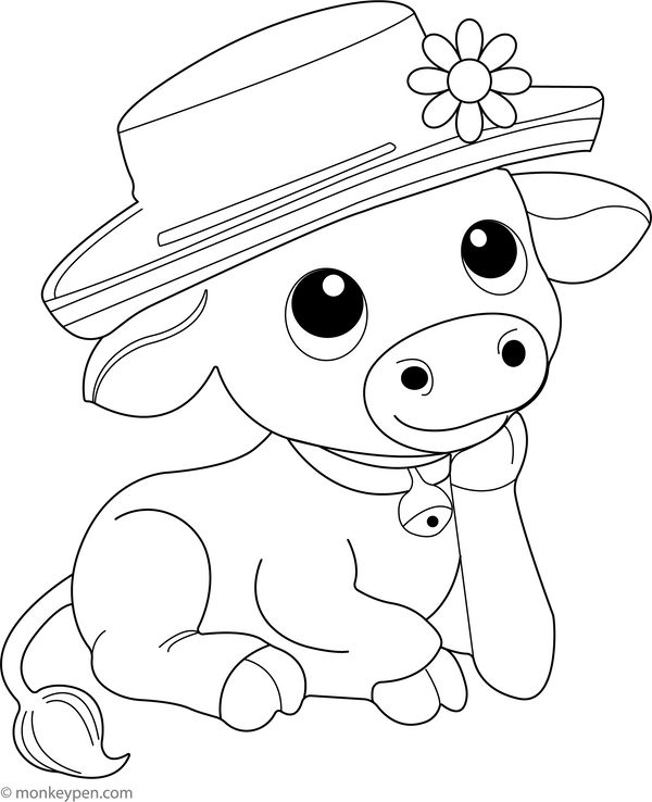 Cow in a Straw Hat coloring page – free printable for kids to color and enjoy