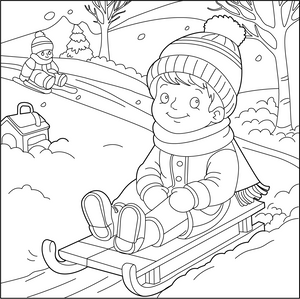 Sledding Coloring Page – fun and educational printable for children