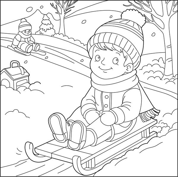 Sledding Coloring Page – fun and educational printable for children