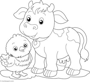 Cow and a Chick coloring page – free printable for kids to color and enjoy