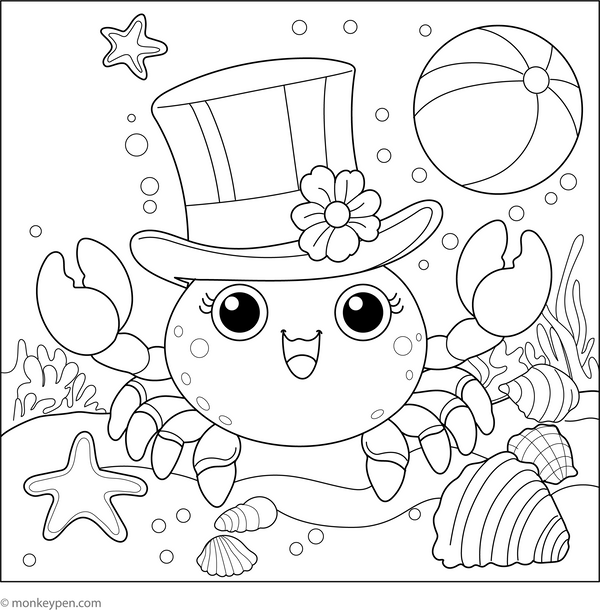 Cute Crab coloring page – free printable for kids to color and enjoy